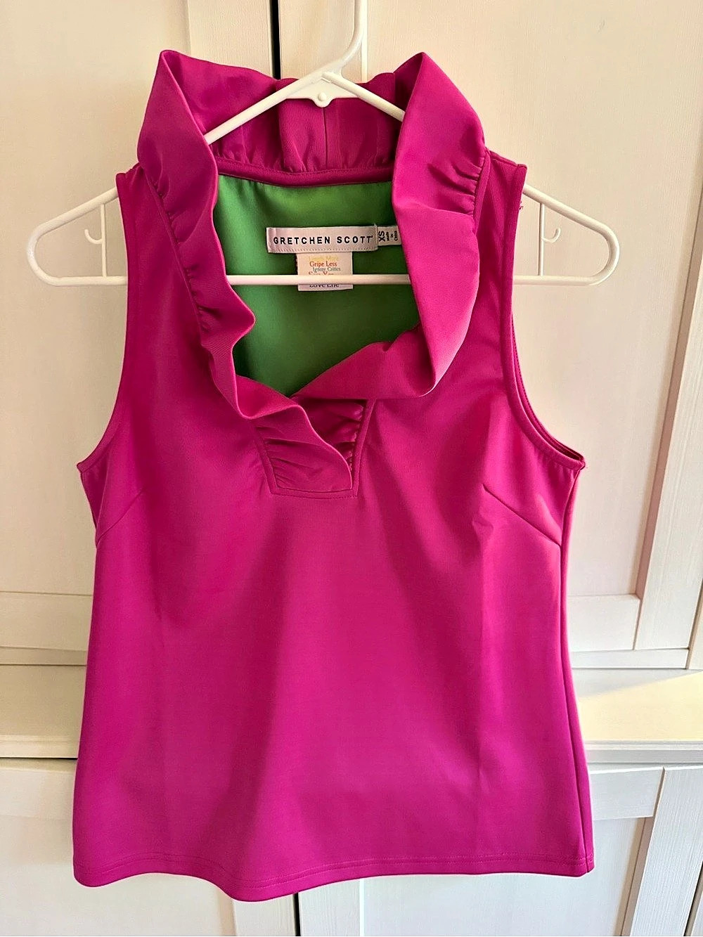 Gretchen Scott Jersey Sleeveless Ruffneck Top Pink XS